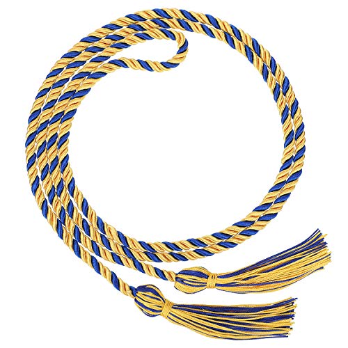 Image of TecUnite Graduation Cords Honor 2026 Polyester Yarn Decorative Garland Twist Ties with Tassels for Bachelor Gown Graduation(Gold with Blue)