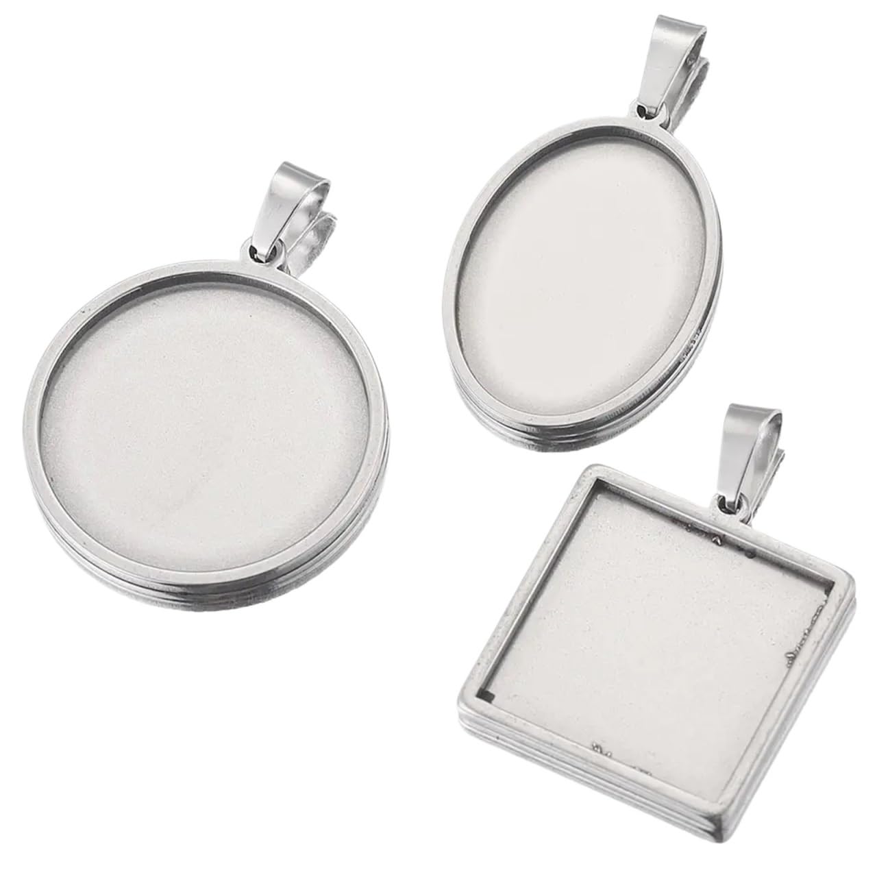 zyrqon 20pcs Stainless Steel Oval Round Square Pendant Cabochon Base Setting Tray Blank Charms for Jewelry Making Supplies(Round-30mm)