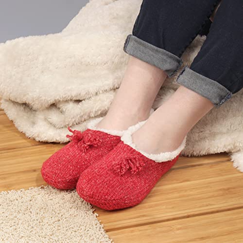 Image of BambooMN Adult Women Super Soft Warm Cozy Fancy Yarn Slippers Non-Slip Lined Socks, Indoor Comfy House Slippers, 3 Pairs