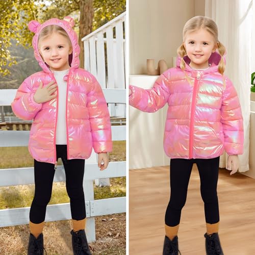 Baogaier Mädchen Baby Wasserdichte Winterjacke mit Kapuze Rose Regenfest Winddicht Leichter Outdoor Warm Puffer Steppjacke Glänzend Wintermantel Kinder Herbst Kleidung 1-2 Jahre, GR.86-92