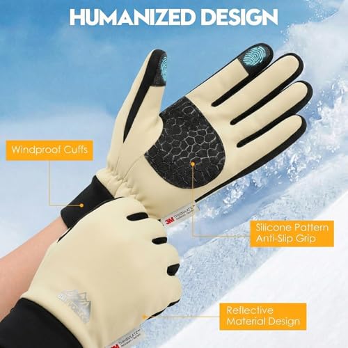 Image of Bruvoalon Winter Gloves for Women & Men, 3M Thermal Insulation, Lycra Fabric, Touchscreen, Anti-Slip