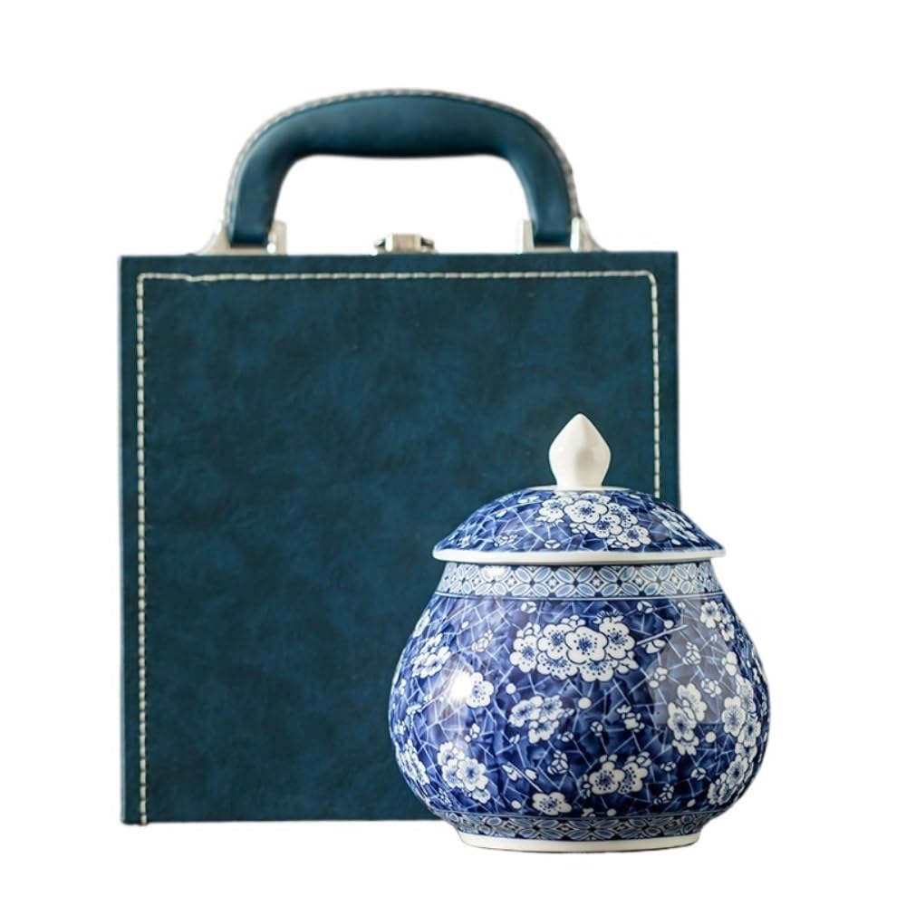 Set Da Tè Contenitore in ceramica for la conservazione del tè sfuso Barattolo sigillato Set da tè retrò blu e bianco Barattolo singolo/bicchiere doppio Set di scatole regalo Barattolo Per Conservare I