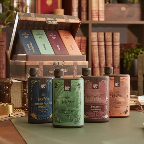 Every Man Jack Harry Potter Collectors Men's Body Wash Gift Set - Includes 4 Body Washes with Clean Ingredients & Hogwarts Inspired Scents - Defense Against the Dark Arts, Charms, Herbology, Potions