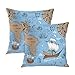 LINGF Morska mapa zestaw 2 poszewek na poduszkę 'Adventure Pirates vintage statki kotwice wiatr róża wyspy poszewka na poduszkę do salonu sofa kanapa wystrój ukryty zamek błyskawiczny 50 x 50 cali