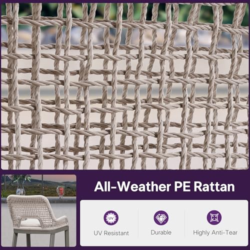 Image of PURPLE LEAF Bar Stool 1 Piece Bar Height Metal Chair with Back Modern Tall Comfy Wicker Woven Boho Garden Pool Patio Outdoor Barstool, Light Grey