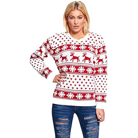 Divadames Womens Christmas Jumpers Ladies Xmas Jumpers Winter Knitwear Womens Reindeer Xmas Jumper Snowflake Jumper Slogan Jumpers Pom Pom Rudolph Jumper UK Sizes (24/26, J10051 (Cream)) Cover