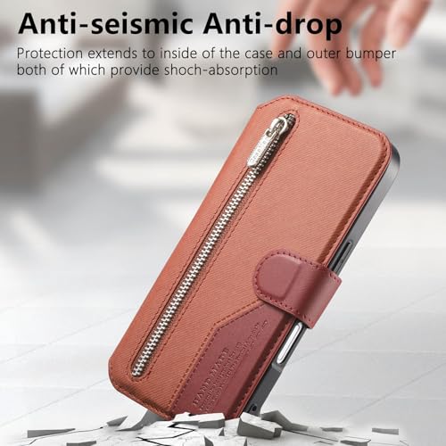 Étui compatible avec iPhone 13 Pro portefeuille à fermeture éclair magnétique gris - 4