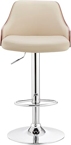 Miniatura 65 de Armen Living Taburete de bar de madera giratorio de mediados de siglo con pedestal moderno con piel sintética para encimera de isla de cocina,