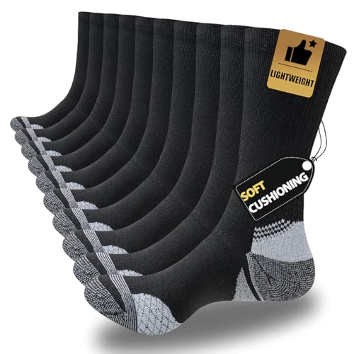 JOYNÉE 6 Pairs Mens Lightweight Crew Socks Cushioned Breathable Long Socks Work Athletic Running Thin Socks for Men