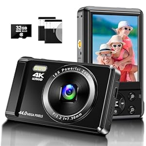 Digital Camera 4K UHD – 44MP – Autofocus Point and Shoot Digital Cameras 2.4” Compact Digital Camera 16X Digital Zoom – Vlogging Camera with 2 Batteries a 32GB SD Card for Teens Students