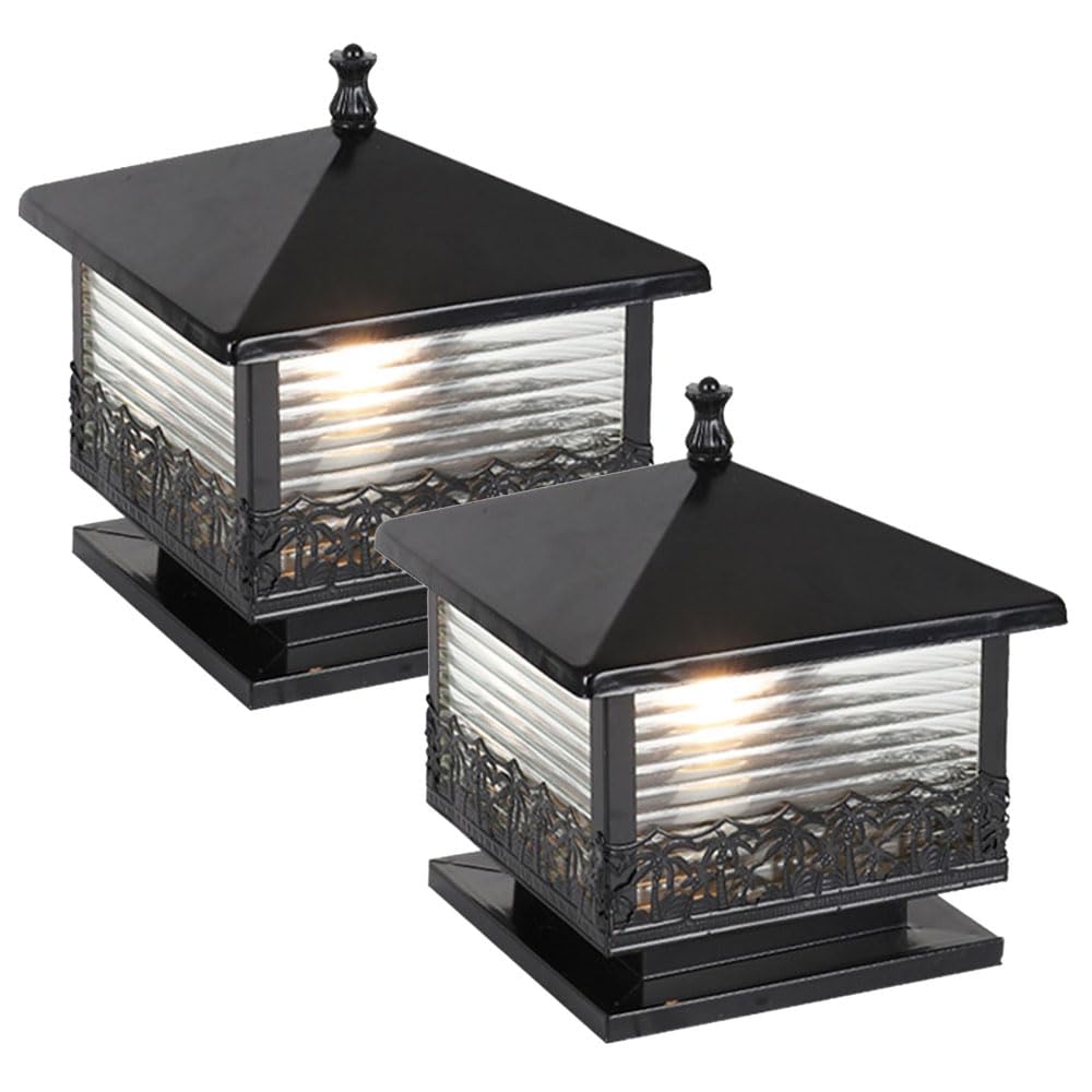 MOCHAMIK Paletti Luminosi da Esterno Colonna Luminosa, Colonna Esterna Vintage Impermeabile con Paralume a Strisce Luci a Colonna con luci a LED per Recinzione, terrazza, Giardino o Patio, Pali