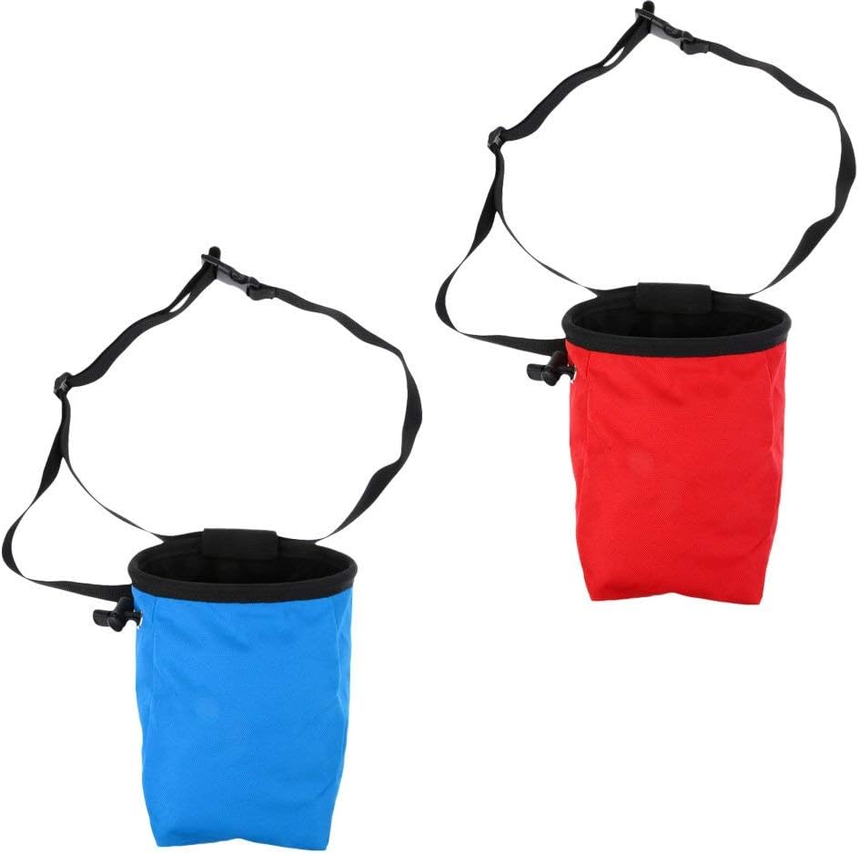 2 Pieces Blue + Red Waterproof Anti-slip Rock Climbers Climbing Caving Bouldering Chalk Bag Storage with Adjustable Waist Belt