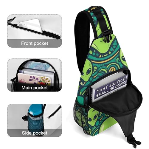 Sling Shoulder Backpack for Women Men Anti-Theft Multipurpose Satchel Bookbags Travel Rucksack Daypack Camera Case, Aliens Faces Alien 90S Style Art Crossbody Daypacks4
