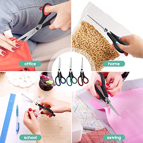 Image of iBayam 8.5 inch Heavy Duty Black Scissors for Office School Classroom Home Use | Precision 2.5mm Thickness Ultra Sharp Blade| Comfort Grip Right /Left Handles| Multipurpose | Cutting Paper Fabric Packaging