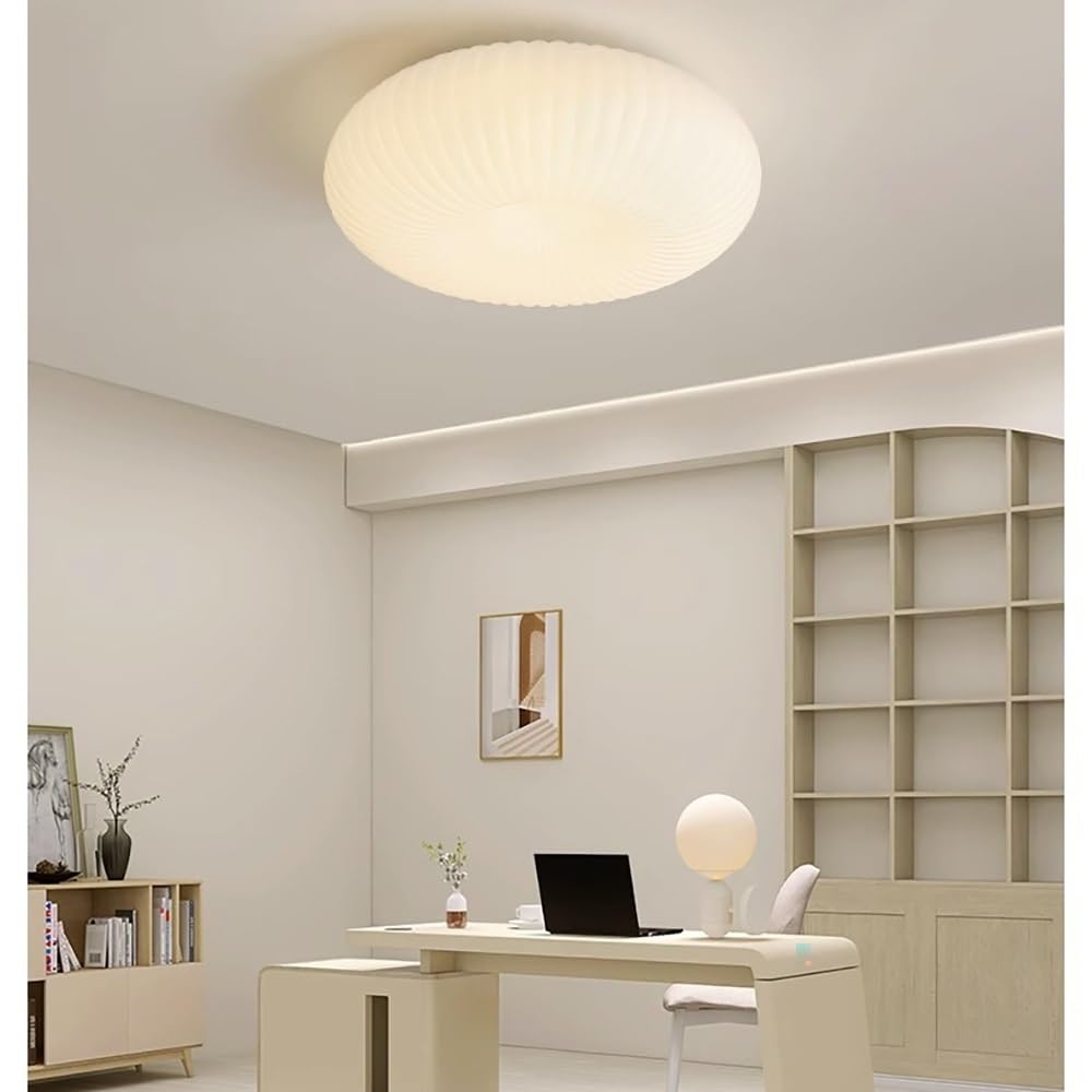 Lampy Sufitowa LED Biała Nordic Okrągła Minimalistyczna Styl Wiejski, Plafon Ryflowany PE Oświetlenie Sufitowe do Sypialni Gabinetu(3 modes,55cm/21.65in)