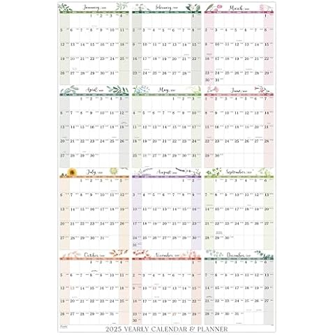 2025 Wall Calendar - Wall Calendar 2025, Yearly Wall Calendar 2025, from Jan. 2025 to Dec. 2025, with Julian Date, Thick Paper, Vertical, 22.8" x 34.3" (Open) - 10 Firm Round Sticker Cover