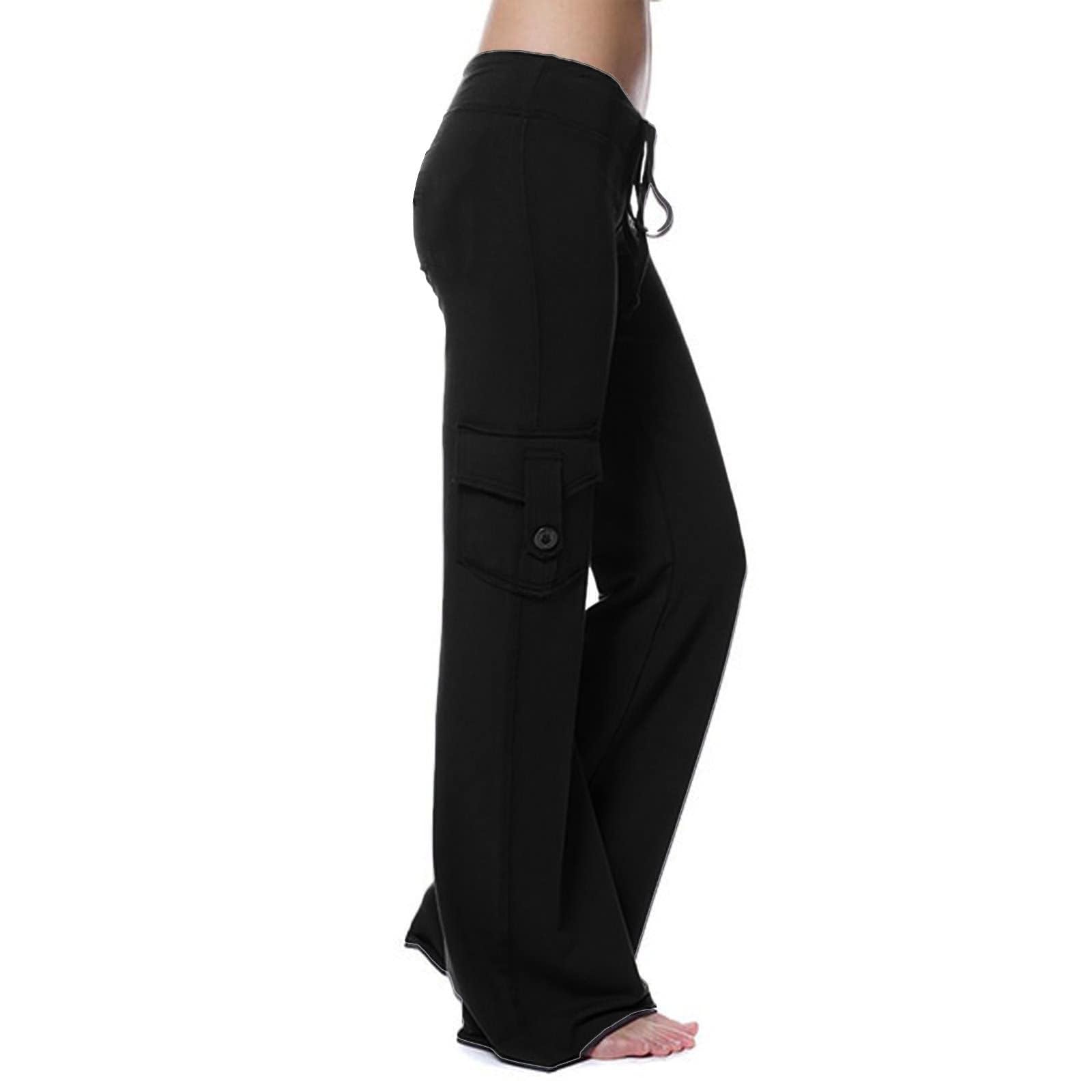 LjdkuspWomens Bootcut Yoga Cargo Pants with Pockets Drawstring Wide Leg Palazzo Flare Pants High Waisted Workout Sweatpants