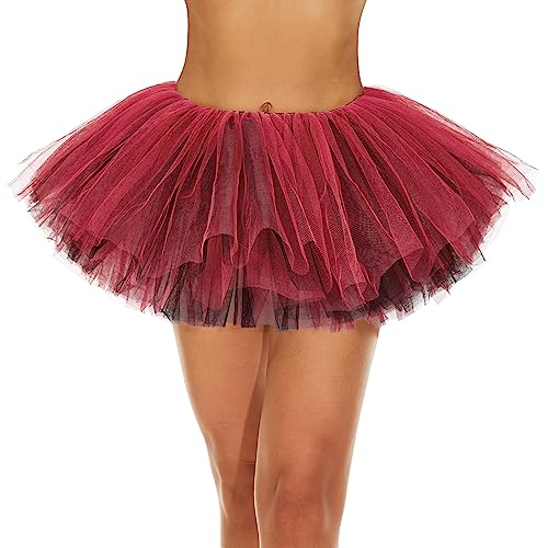 Zando Red and Black Tutu for Women Adults Black and Red Tutu for Women Teens 5 Layers Halloween Costume Cosplay Running Party Elastic Fluffy Tulle Dance Ballet Skirt Girls