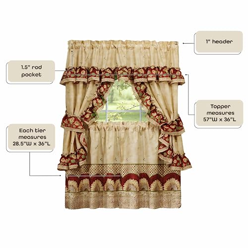 Printed Cottage Window Curtain Set - 57 Inch Width, 36 Inch Length - Sunflower - Light Filtering Polyester Drapes Include Tailored Valances, Ruffle Topper Pair Of Tiebacks By Achim Home Decor #TOP4