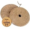 Cuerda de yute natural de 1000 pies, cuerda de cáñamo a granel para manualidades, jardinería, envoltura de regalos, decoración de boda, material de embalaje, cinta de arpillera, decoración