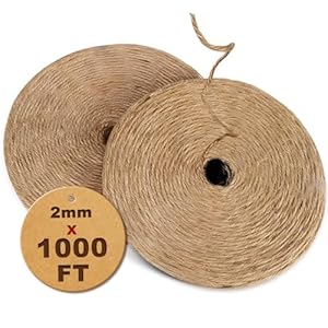 Cuerda de yute natural de 1000 pies, cuerda de cáñamo a granel para manualidades, jardinería, envoltura de regalos, decoración de boda, material de embalaje, cinta de arpillera, decoración