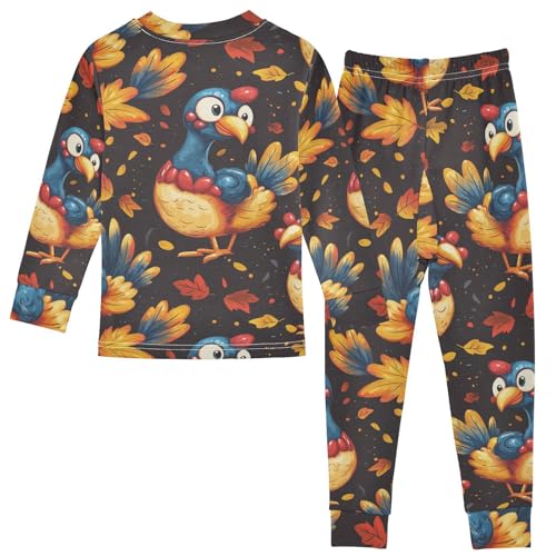 Pajama Sets Long Sleeve Autumn Leaves Bird Turkey Soft Comfy Sleepwear 2 Piece PJS 3-8T3