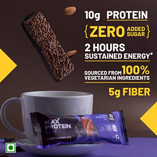RiteBite-Max-Protein-Daily-Choco-Almond-10g-Protein-Bar-Pack-of-6-Protein-Blend-Fiber-Vitamins-Minerals-No-Preservatives-100-Veg-No-Added-Sugar-for-Energy-Fitness-Immunity-300g