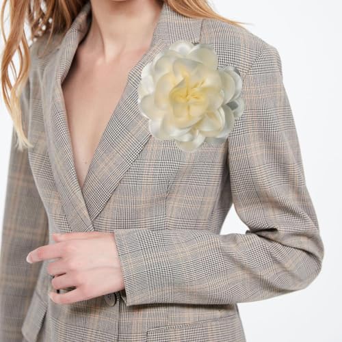 Image of Dainty Fabric Rose & Camellia Flower Oversized Brooch Pins & Hair Clip - Large Lapel Pin, 4.3in /7.5in