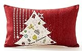 Happy Holiday Beige Shadow Christmas Tree Snowflakes Bell Red Merry Christmas Gifts Cotton Linen Throw Waist Lumbar Pillowcase Personalized Cushion Cover NEW Home Decorative Rectangle 12 X 20 Inches