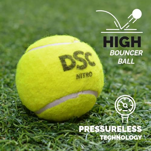 Image of DSC Nitro Heavy Cricket Tennis Ball - All-Weather Rubber Composite with Premium Felt, Solid Core for Indoor & Outdoor Play (Yellow), 12 Balls