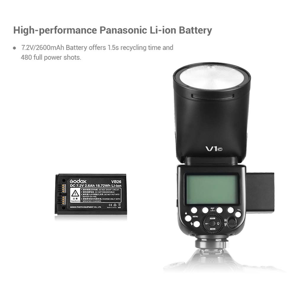 Godox V1-O Flash Speedlite,Profesional HSS Flash de cámara de Cabeza Redonda para cámaras Panasonic para Olympus con batería de Litio