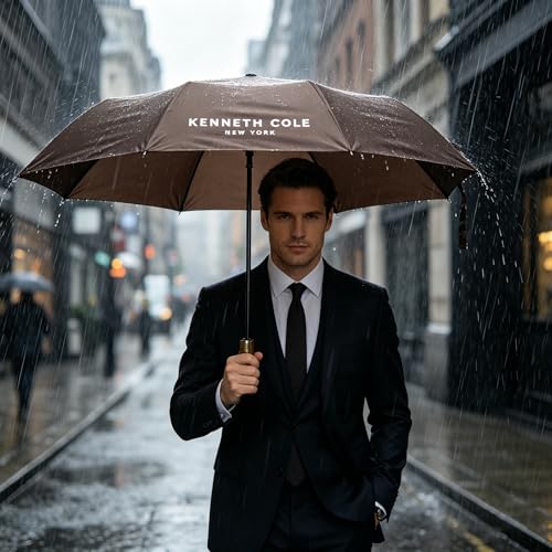 Image of KENNETH COLE New York Folding Umbrella for Men & Women, Auto Open & Close, Lightweight Compact Design, Water Resistant Canopy, Portable Travel for Rain & Sun - KCRUM01