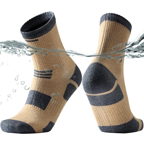 SuMade Waterproof Socks for Men Women Merino Wool Waterproof Hiking Socks with Cushion Unisex Breathable Merino Wool Dry Quickly Socks for Boating Cycling Fishing Sock 1 Pair Large Beige and Blue