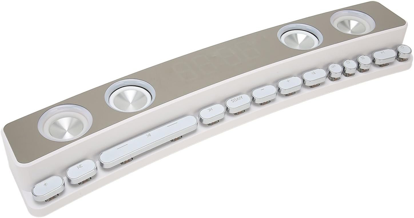 Bluetooth Computer Speaker, PC Gaming Speaker Sound Bar with Dynamic RGB Light HiFi Stereo Sound FM Radio Alarm Clock 13 Mechanical Keys for Desktop Monitor Laptop Soundbar (White) Bluetooth Computer Speaker, PC Gaming Speaker Sound Bar with Dynamic RGB Light HiFi Stereo Sound FM Radio Alarm Clock 13 Mechanical Keys for Desktop Monitor Laptop Soundbar (White)