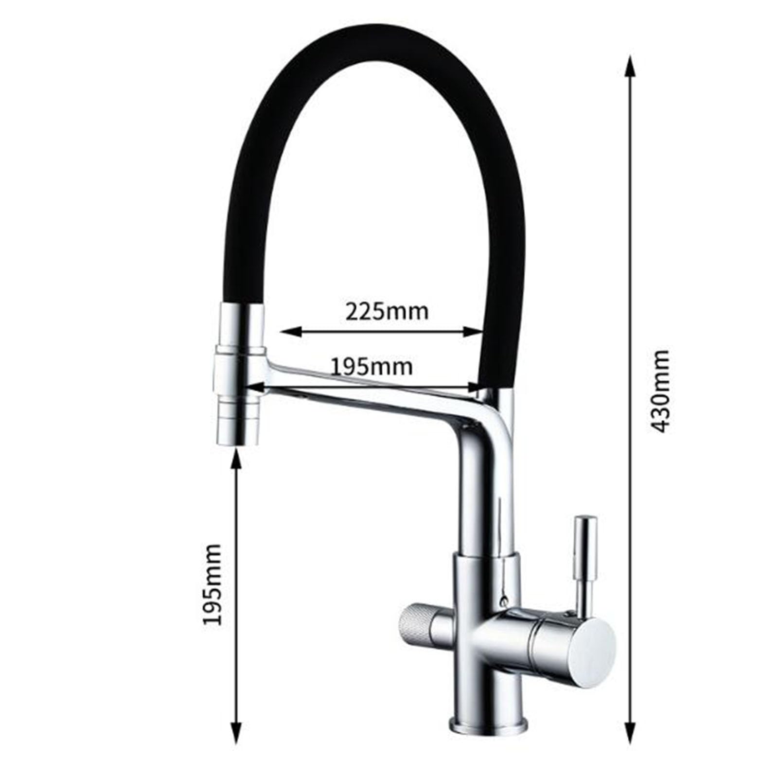 Grifo de Cocina 3 Vias Extraible Latón Agua Purificada 2 Asas Grifo Cocina-Negro