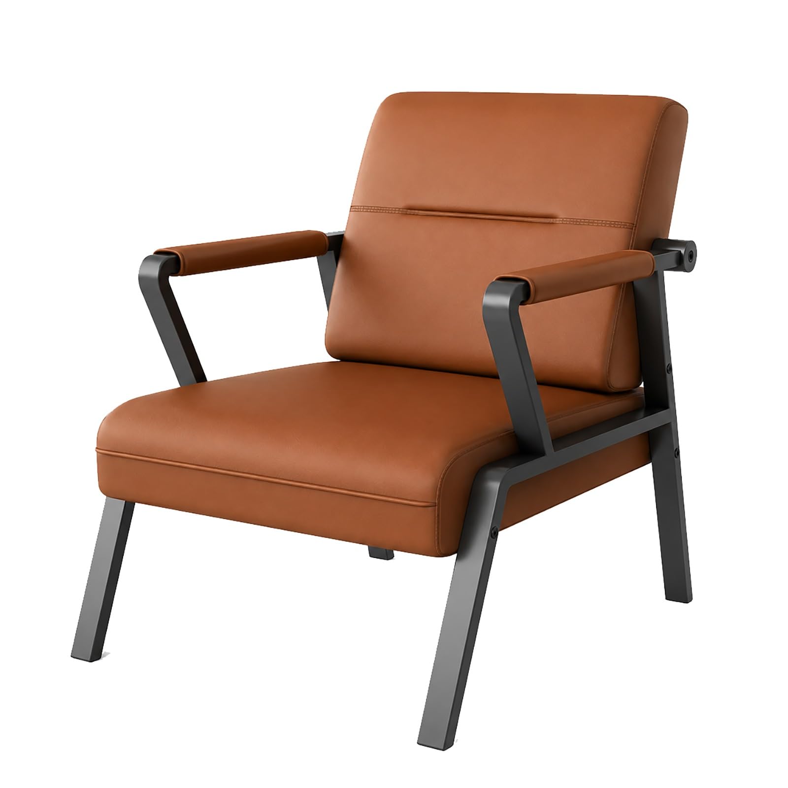 Moderner Sessel mit PU-Leder und Metallgestell, komfortabler Stuhl für Wohnzimmer, Büro, Wartezimmer, Schlafzimmer & Leseecke