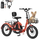 MOONCOOL Foldable Electric Tricycle for Adults 1500W 48V 20Ah 75 Miles Range, Aluminum E-Trike with Rear View Mirrors Accessory Kit, Rear Differential, Front Suspension, 450lbs Max Payload
