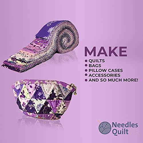 Needles Quilt Studio - 2.5" Precut 40 Fabric Strip Bundle (Amethyst Garden) | Cotton Strips Bundles For Quilting - Jelly Rolls For Quilting Assortment Fabrics Quilters & Sewing - Precuts Cloth Quilts #TOP4