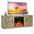 Tangkula Electric Fireplace TV Stand for TVs up to 65 Inch,with 18 Inch 1500W Faux Fireplace,Built-in Thermostat, 5 Level Brightness, Remote Control and Timer,Fireplace Stand for Living Room (Natural)