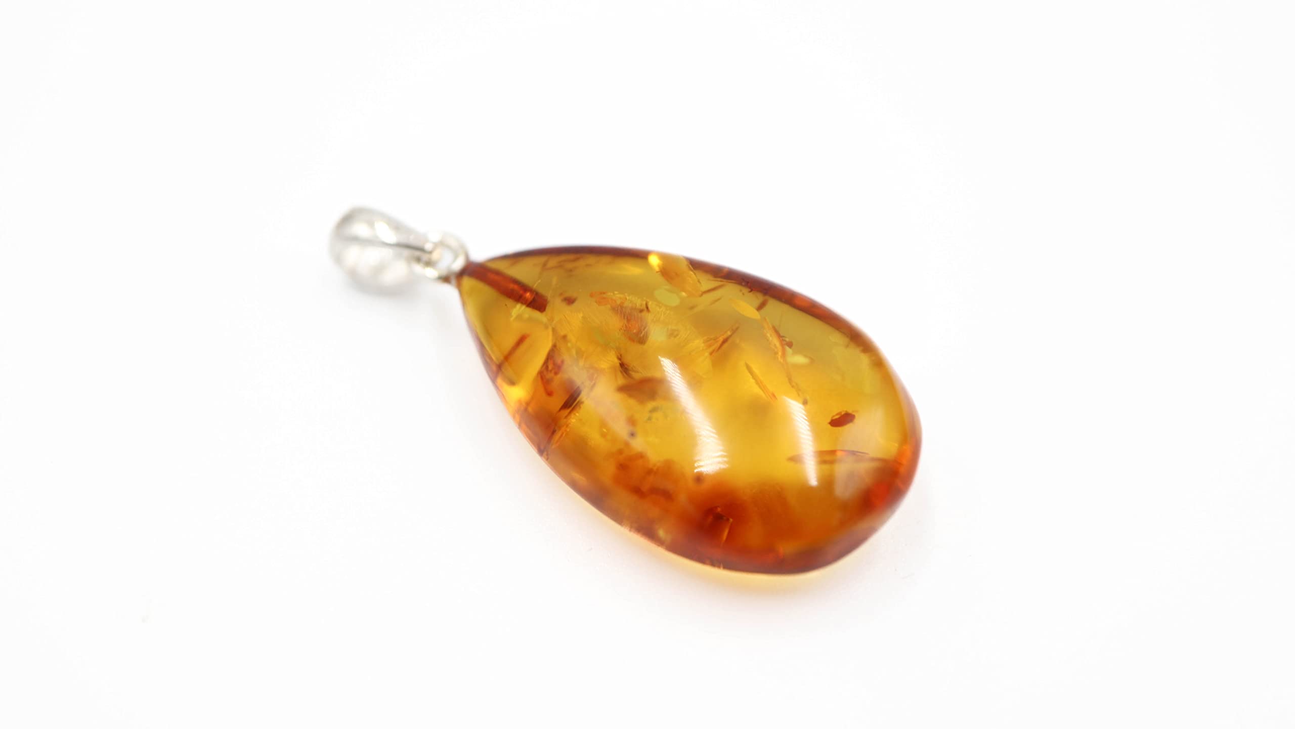 Ciondolo Ambra Color Cognac Con Fiocco in Argento Sterling 925 | Collana Con Ciondolo in Ambra Baltica | Gioielli in Argento