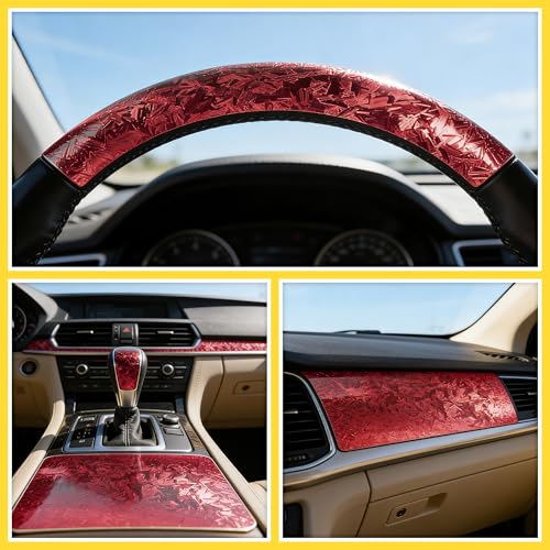 Image of Lypumso Forged Carbon Fiber Vinyl Wrap, Gloss Holographic Chrome Mirror Car Wrap Vinyl DIY Auto Sticker Decal Film Sheet with Bubble Free Air Release (Red, 1ft x 10ft)