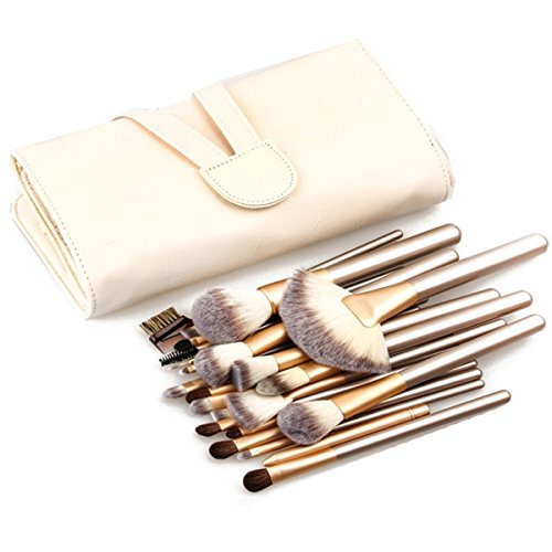 Bettyliss Synthetic Kakubi Cosmetic Makeup Brush Set with Leather Traverl Pouch - Gold