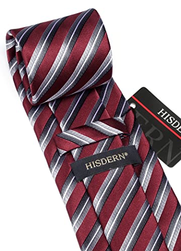 Image of HISDERN Mens Ties Set Stripe Plaid Ties for Men and Pocket Square Cufflinks Formal Silk Necktie Wedding Business