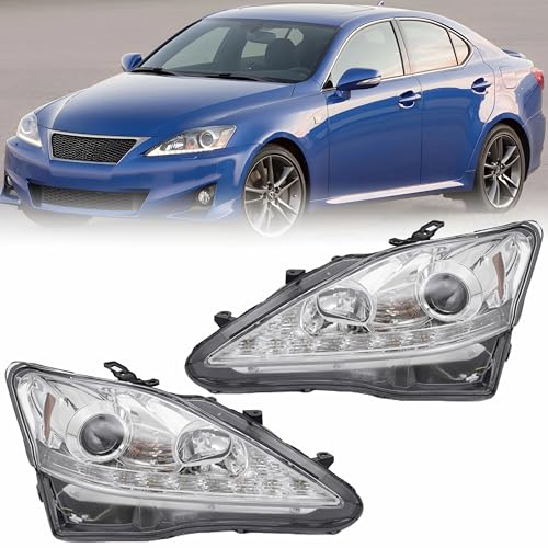CHENDIAN For 2006 2007 2008 2009 2010 Lexus IS250 IS350 Headlight Assembly - Halogen Headlamp Models Only w/LED DRL w/Bulbs w/o AFS Left Driver Side & Right Passenger Side (12V)