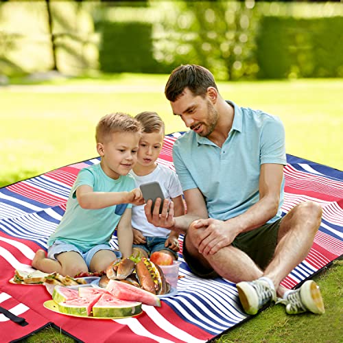 Manta de Picnic, Manta de Camping, Manta de Playa, 200 x 200 cm, Impermeable, Plegable, con Rayas Rojas y Blancas Cover