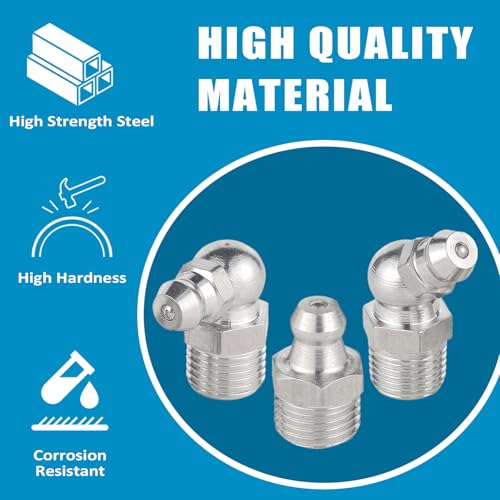 Image of 310 PCS Grease Fittings Assortment, SAE & Metric Zerk Grease Fittings Straight 45 90 Degree with Plastic Grease Fitting Cap, 5 PCS Wrench Kit(7-11mm) for Grease Gun Included