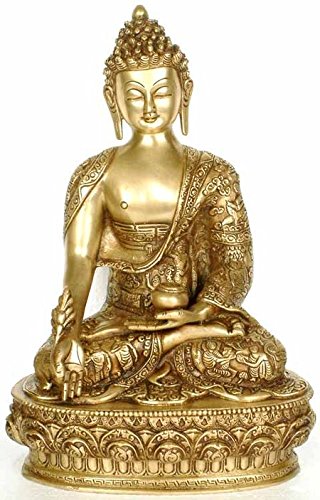 Bouddha de la Médecine statue tibétaine Dieu de la guérison laiton