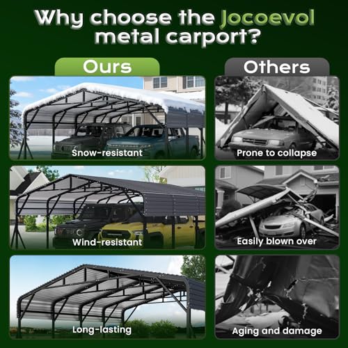 Image of Jocoevol 20x20FT Heavy Duty Metal Carport, Outdoor Car Garage with Support Rods & Windproof Ground Anchors, All-Season Versatile Canopy Tent for 2 Car, Boats, Truck