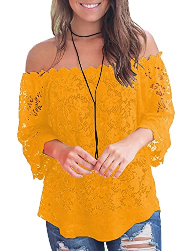 Image of MIHOLL Women's Lace Off Shoulder Tops Casual Loose Blouse Shirts