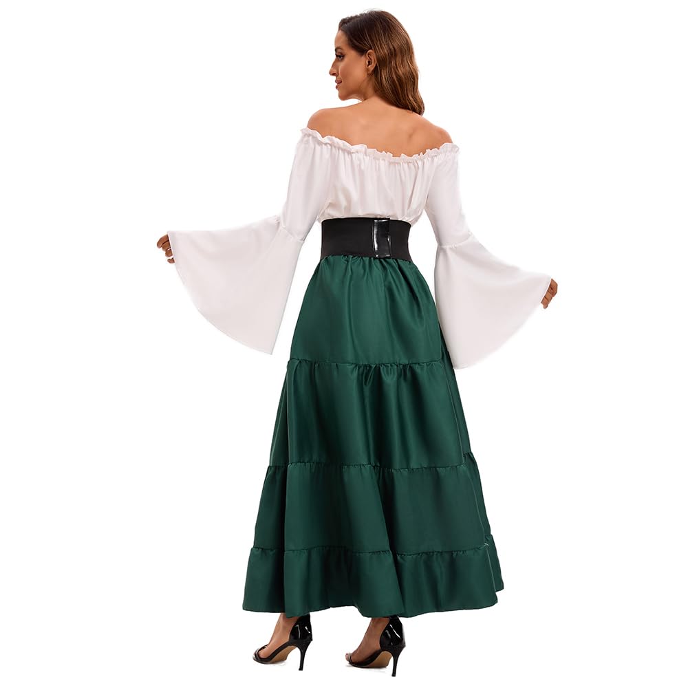 Feynman Abito da donna in stile medievale con maniche svasate, vestito lungo in stile rinascimentale, rétro